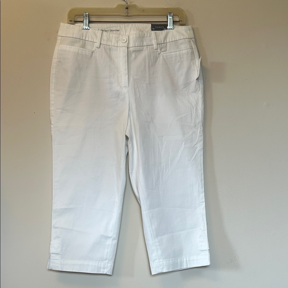 Talbots White Cropped Pants slim leg pedal pusher length pockets size 8P new/tag